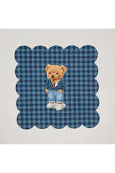 Mavi Pötikare Zemin Havalı Ayıcık Desenli Dijital Baskılı Lazer Kesim Kokteyl Peçetesi